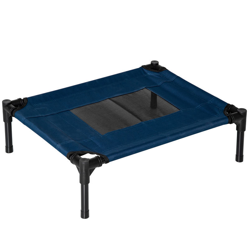 Pawhut cama para animais de estimação cama elevada para cães gatos portátil tecido transpirável para exterior interior 61x46x18cm azul / preto