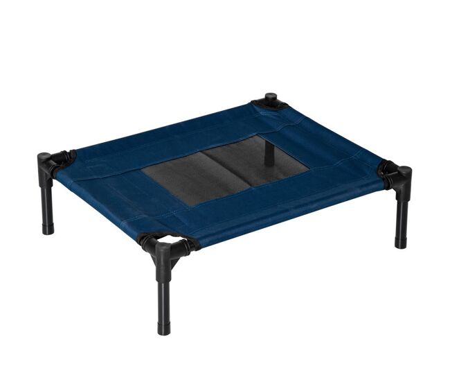 Pawhut cama para animais de estimação cama elevada para cães gatos portátil tecido transpirável para exterior interior 61x46x18cm azul / preto