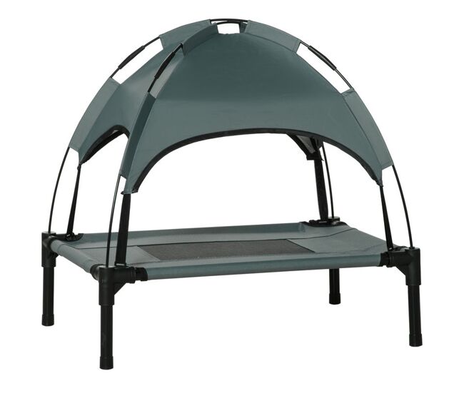 Pawhut cama elevada para animais de estimação portátil com toldo amovível tecido respirável para interior e exterior 61x46x62 cm cinza