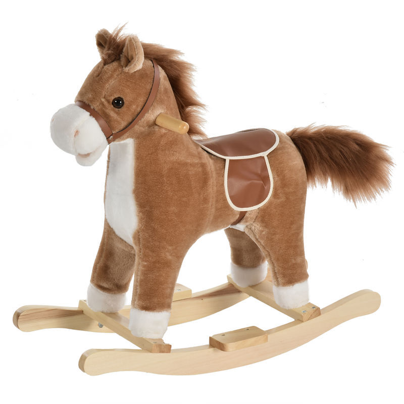 Homcom cavalinho de baloiço para bebés com mais de 36 meses brinquedo de baloiço em pelúcia macio com música sons de relinchar sons de galope boca e