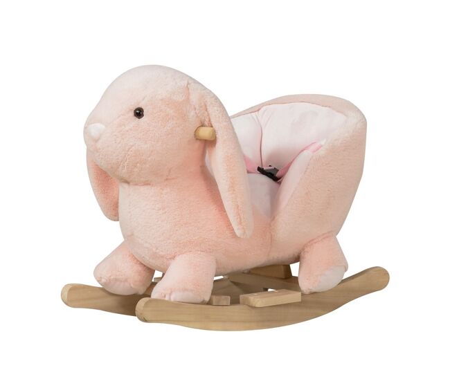 Homcom baloiço infantil com forma de coelho de pelúcia baloiço para bebés 18-36 meses com som cinto de segurança guidão e apoio para os pés 60x33x50cm