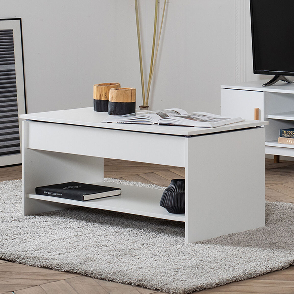 Mesa baja con tapa elevable blanca hedda