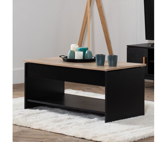 Mesa baja con tapa elevable negra y madera hedda