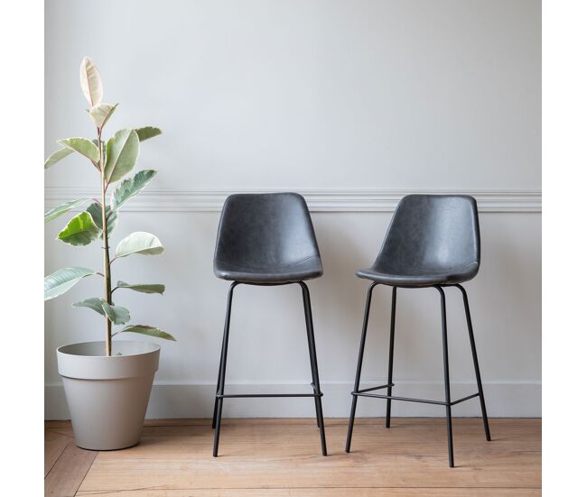 Lote de 2 taburetes de bar vintage lucien color gris oscuro - altura del asiento 65cm