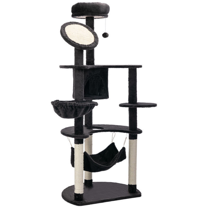 Pawhut árvore arranhador para gatos grande altura 153cm torre de escalada para gatos com caverna redes plataformas postes arranhadores de sisal e bola