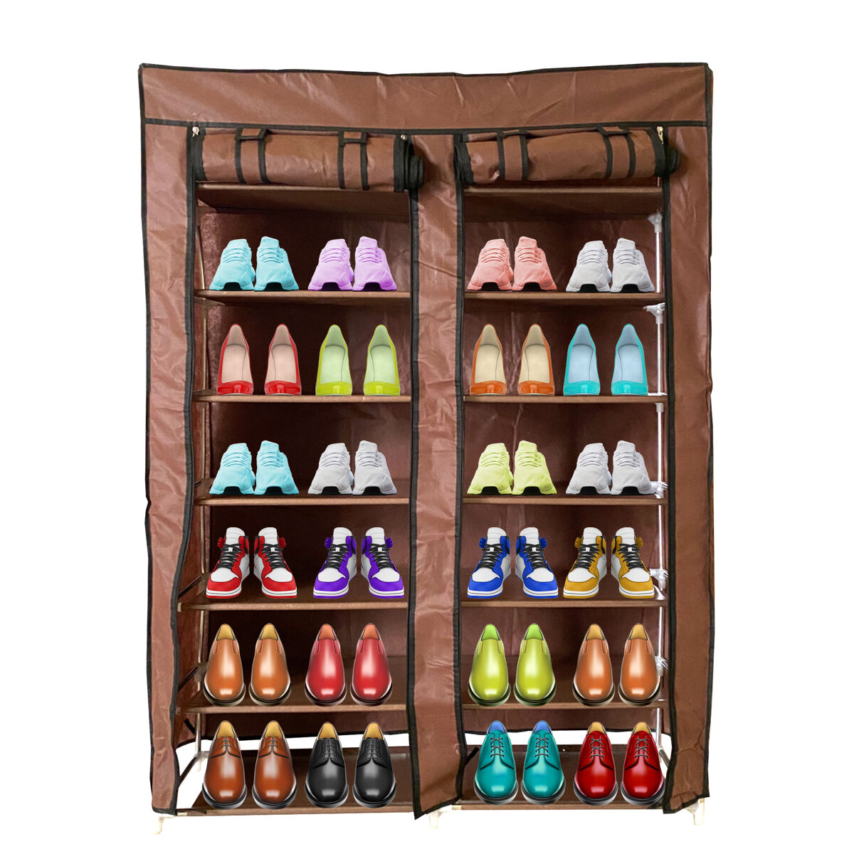 Sapateira tecido para calçados com 2 portas com zíper 125x92x28,5cm, 28 pares.