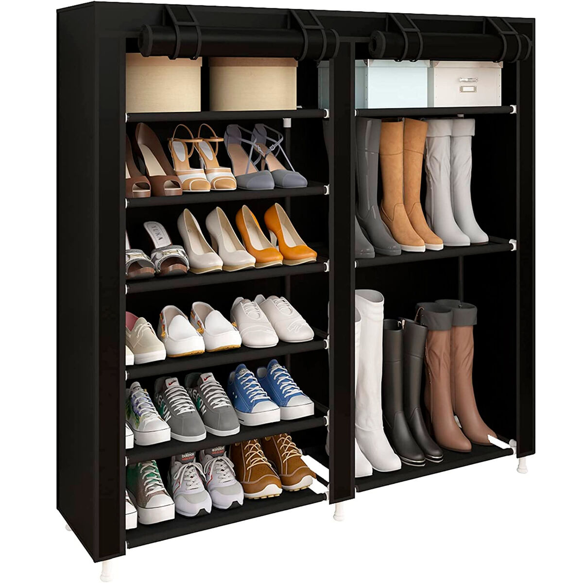 Sapateira de tecido para sapatos e botas com portas zip 110x120x30 cm
