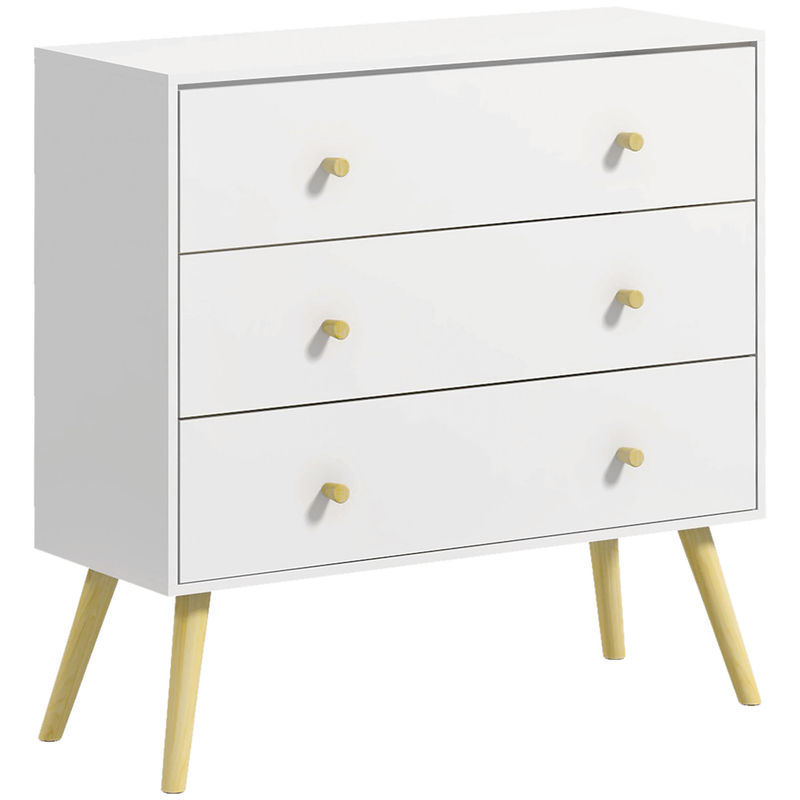 Homcom cómoda com 3 gavetas cómoda de dormitório com pés de madeira de pinho para sala de estar escritório carga máxima 70 kg 80x30x80 cm branco e