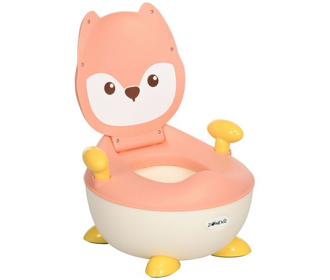 Zonekiz bacio para bebé de aprendizagem bacio para enfant de 6-36 meses em forma de raposa com tampa à prova de respingos e estrutura antiderrapante 34,5x35x23 cm rosa