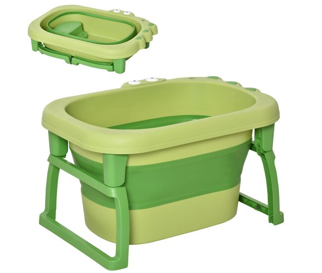Homcom banheira dobrável para bebé de 0-6 anos capacidade 105l banheira portátil para crianças com pés antiderrapantes e orifício de drenagem carga