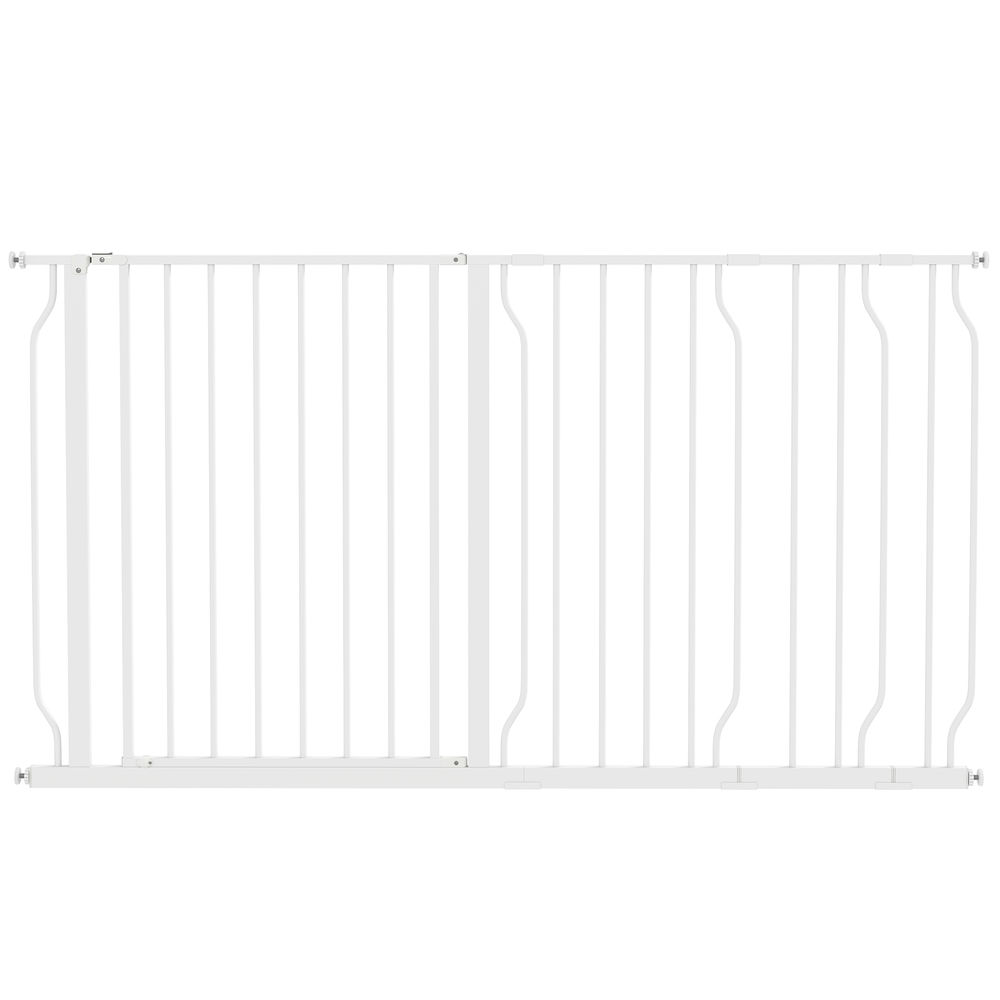 Pawhut barreira de segurança para cães extensível para escadas e portas 75-145cm com 3 extensões e 10 cm 20cm e 30cm montagem a pressão aço altura