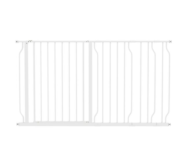 Pawhut barreira de segurança para cães extensível para escadas e portas 75-145cm com 3 extensões e 10 cm 20cm e 30cm montagem a pressão aço altura