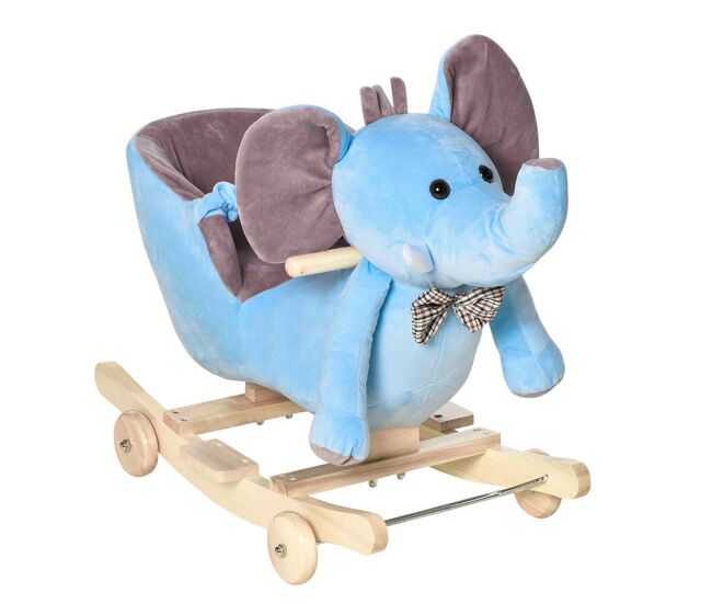Homcom cavalo baloiço com rodas e forma de elefante cavalo baloiço para bebés acima de 18 meses com músicas infantis e cinto de segurança carga máxima