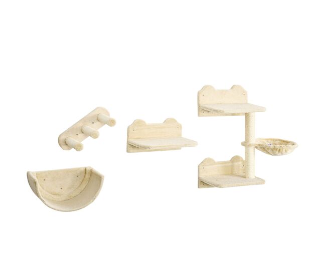 Pawhut prateleiras de escalada para gatos de parede conjunto de prateleiras para gatos 4 peças com rede plataforma semicircular plataformas de salto e