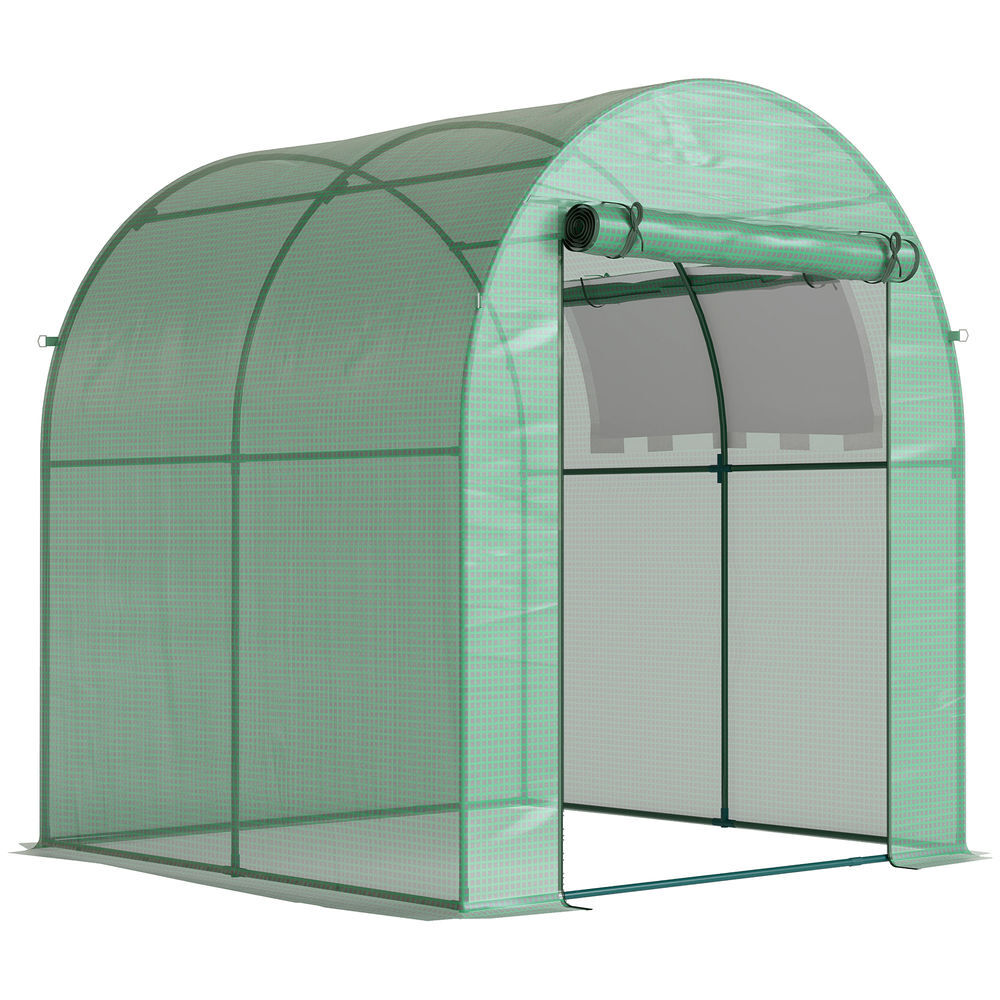 Estufa de jardim outsunny 180x180x200 cm estufa de túnel pequeno com porta de enrolar e janela de rede para cultivo de plantas e flores verde