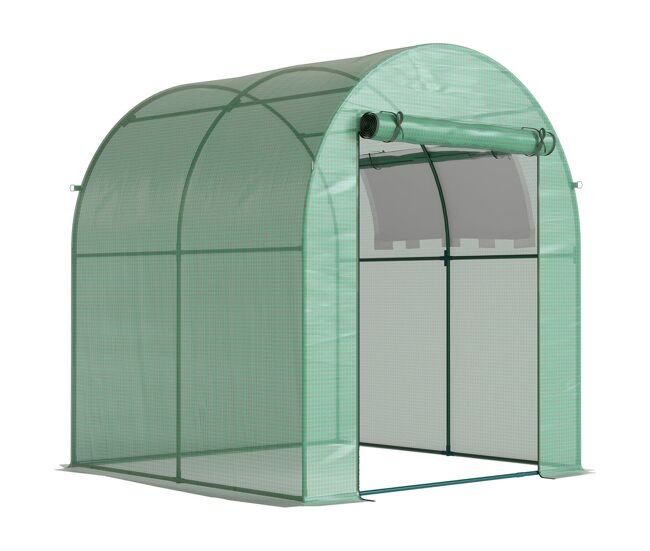 Estufa de jardim outsunny 180x180x200 cm estufa de túnel pequeno com porta de enrolar e janela de rede para cultivo de plantas e flores verde