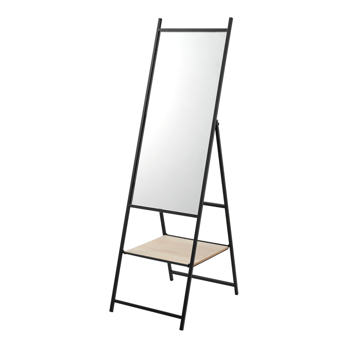 Espelho de pé de corpo inteiro chamois com 1 prateleira metálica mdf 150 x 44 x 60 cm - efeito preto e carvalho [en.casa].
