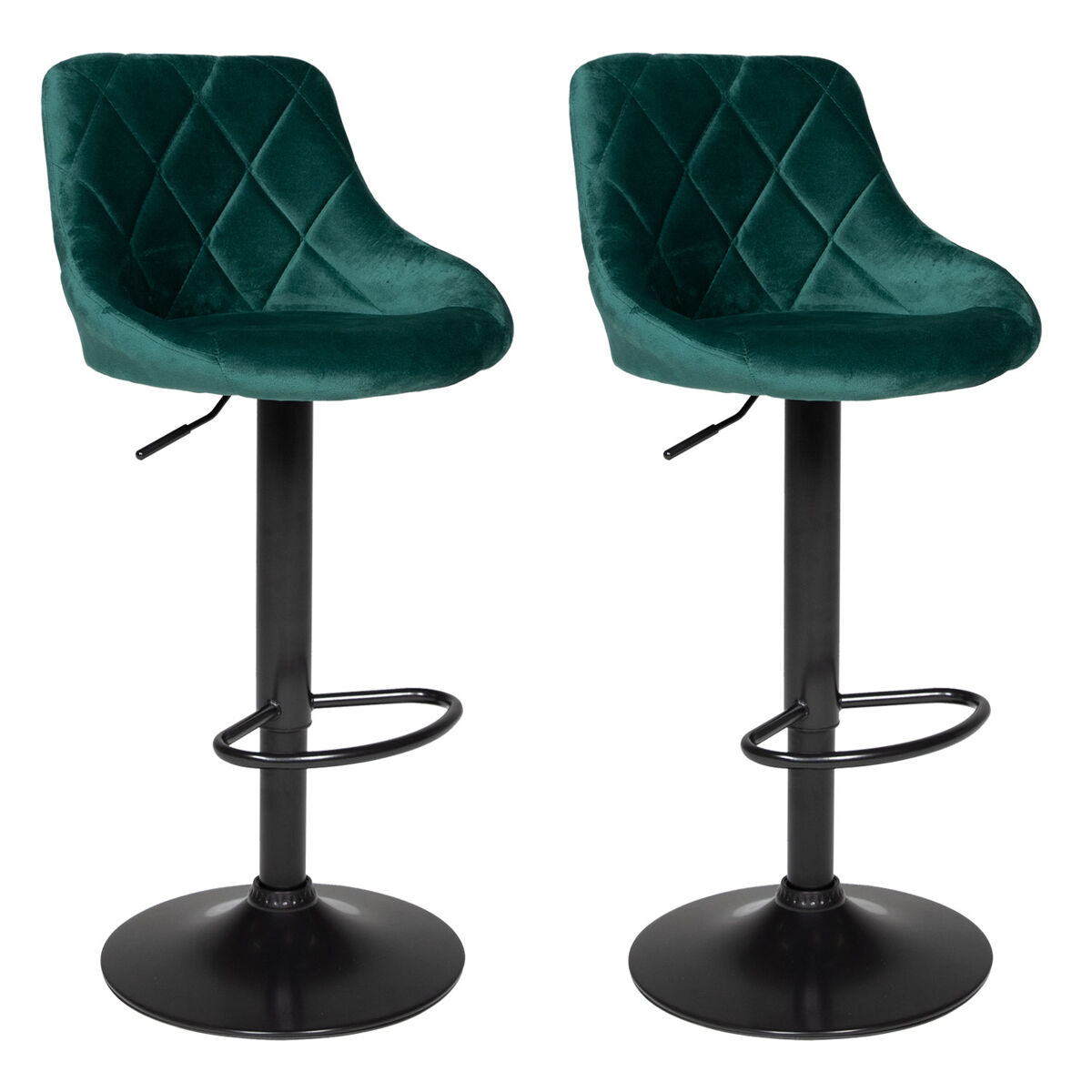 Conjunto de 2 bancos de bar robin em veludo verde 48×46×106 cm