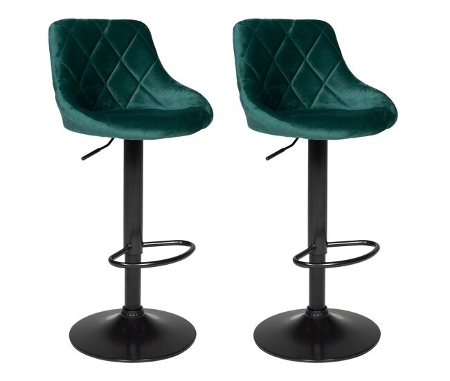 Conjunto de 2 bancos de bar robin em veludo verde 48×46×106 cm