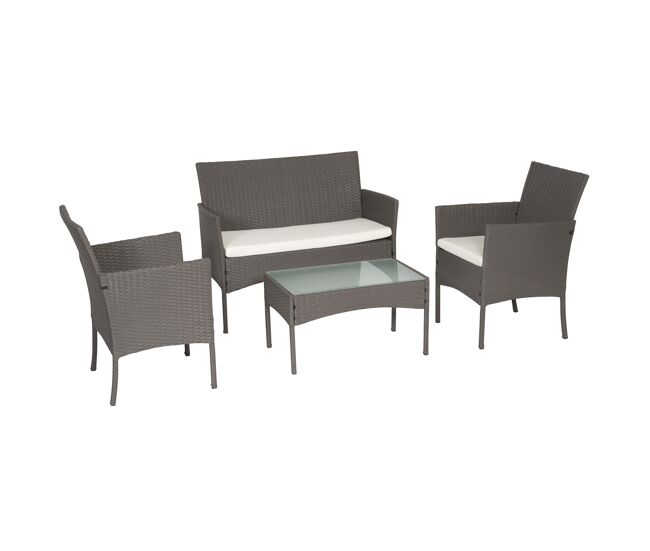 Conjunto de mobiliário de jardim córdoba 4 pl. resina entrançada, almofadas