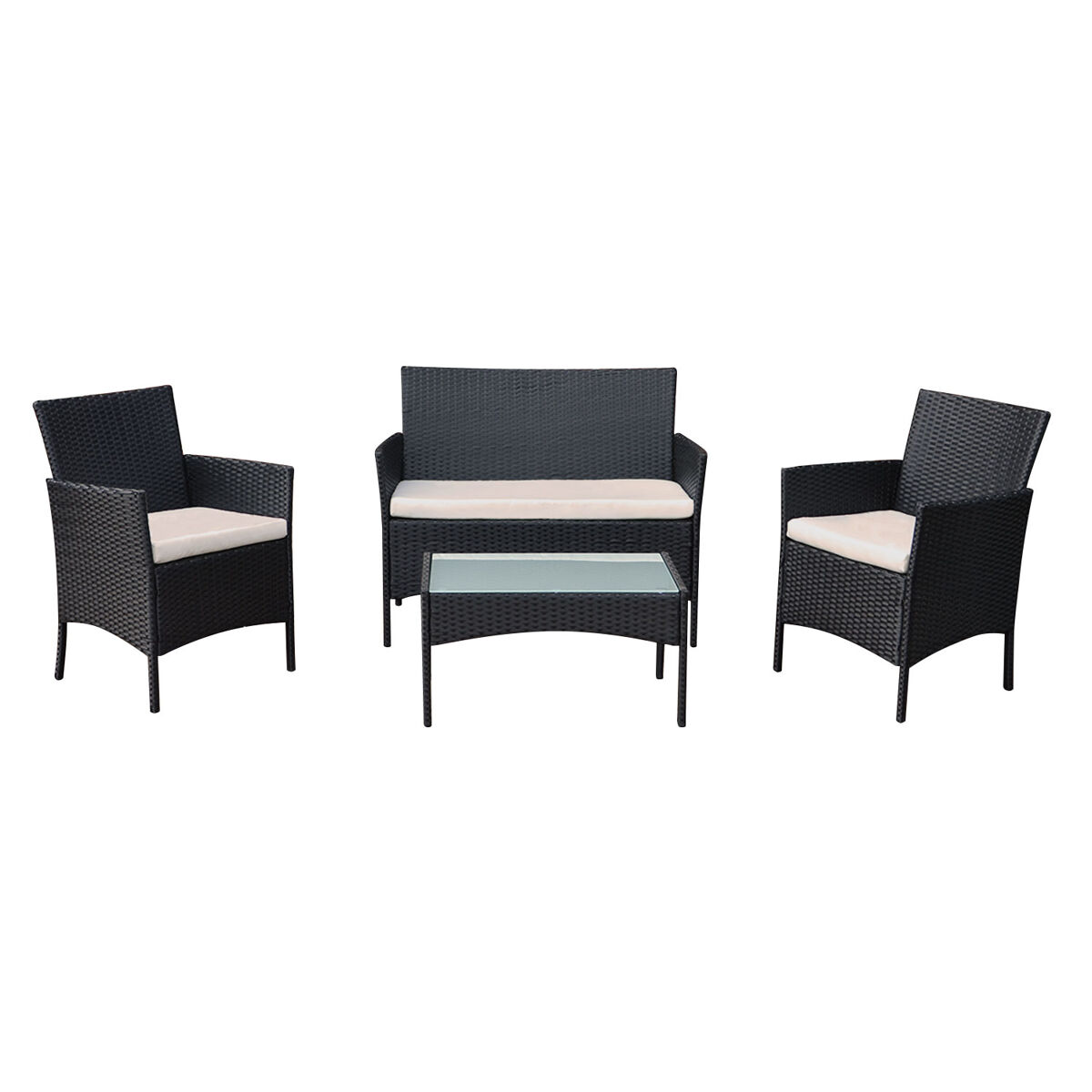 Conjunto de mobiliário de jardim corfou 4 pl. resina entrançada, almofadas