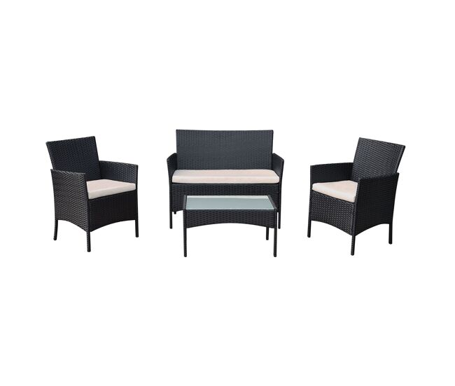 Conjunto de mobiliário de jardim corfou 4 pl. resina entrançada, almofadas