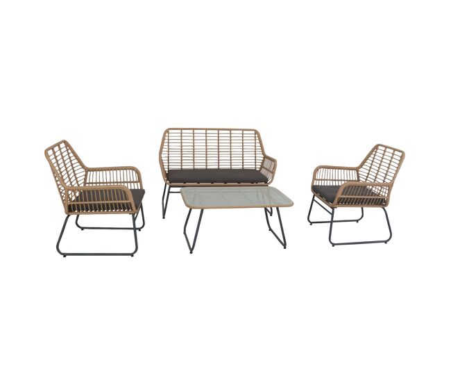 Conjunto de mobiliário de jardim maré 4 pl. resina entrançada, almofadas