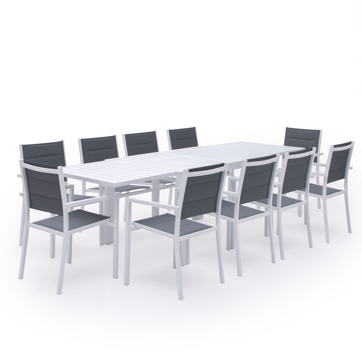 Conjunto de jardim extensível venezia 10 lugares em textilene gris - alumínio blanc