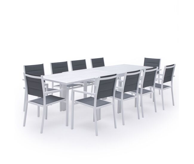 Conjunto de jardim extensível venezia 10 lugares em textilene gris - alumínio blanc
