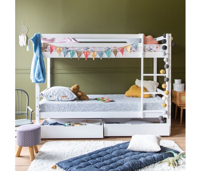 Beliche para enfants 190x90 cm blanc com gavetas ambre