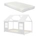 Cama de criança Tostedt em forma de casa com janelas e colchão 97x207 Cama de criança Tostedt em forma de casa com janelas e colchão 97x207 Branco/ Bege
