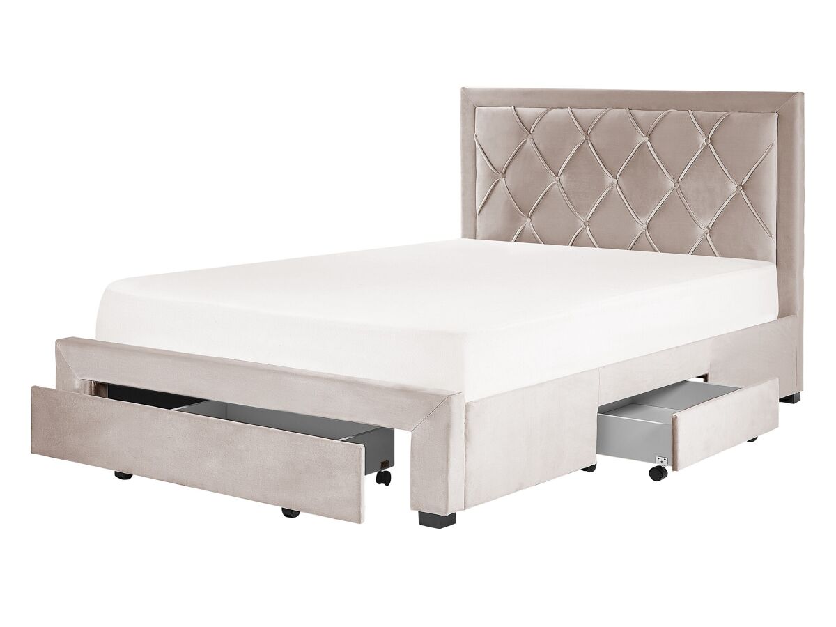 Beliani Cama con cajones Terciopelo LIEVIN 145x217 Bege