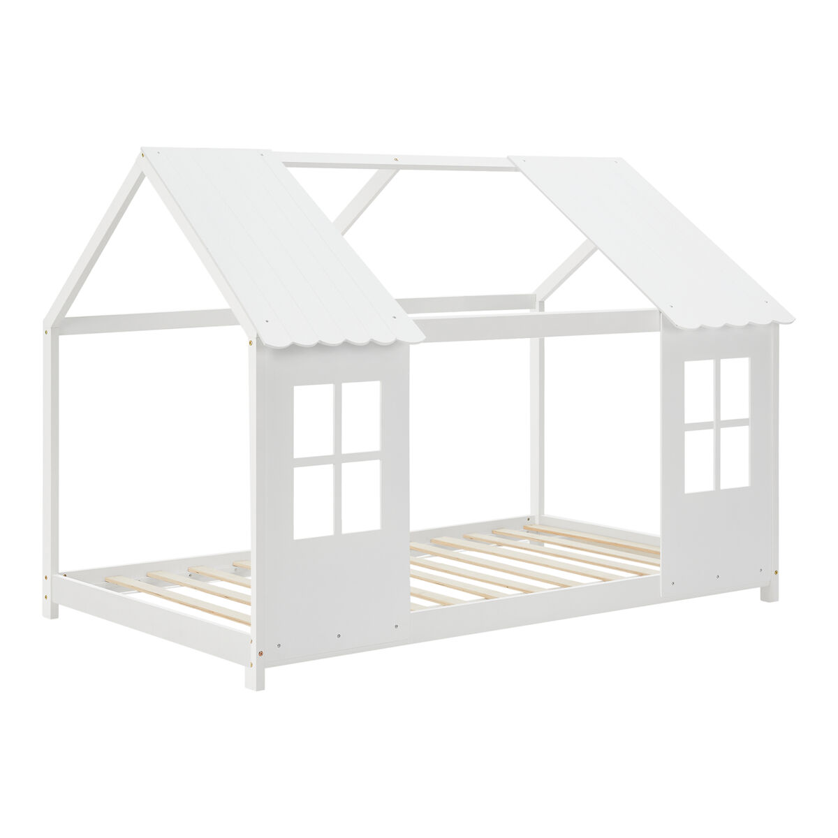 Cama de criança tostedt em forma de casa com janelas de pinho 90 x 200 cm - branco [en.casa]
