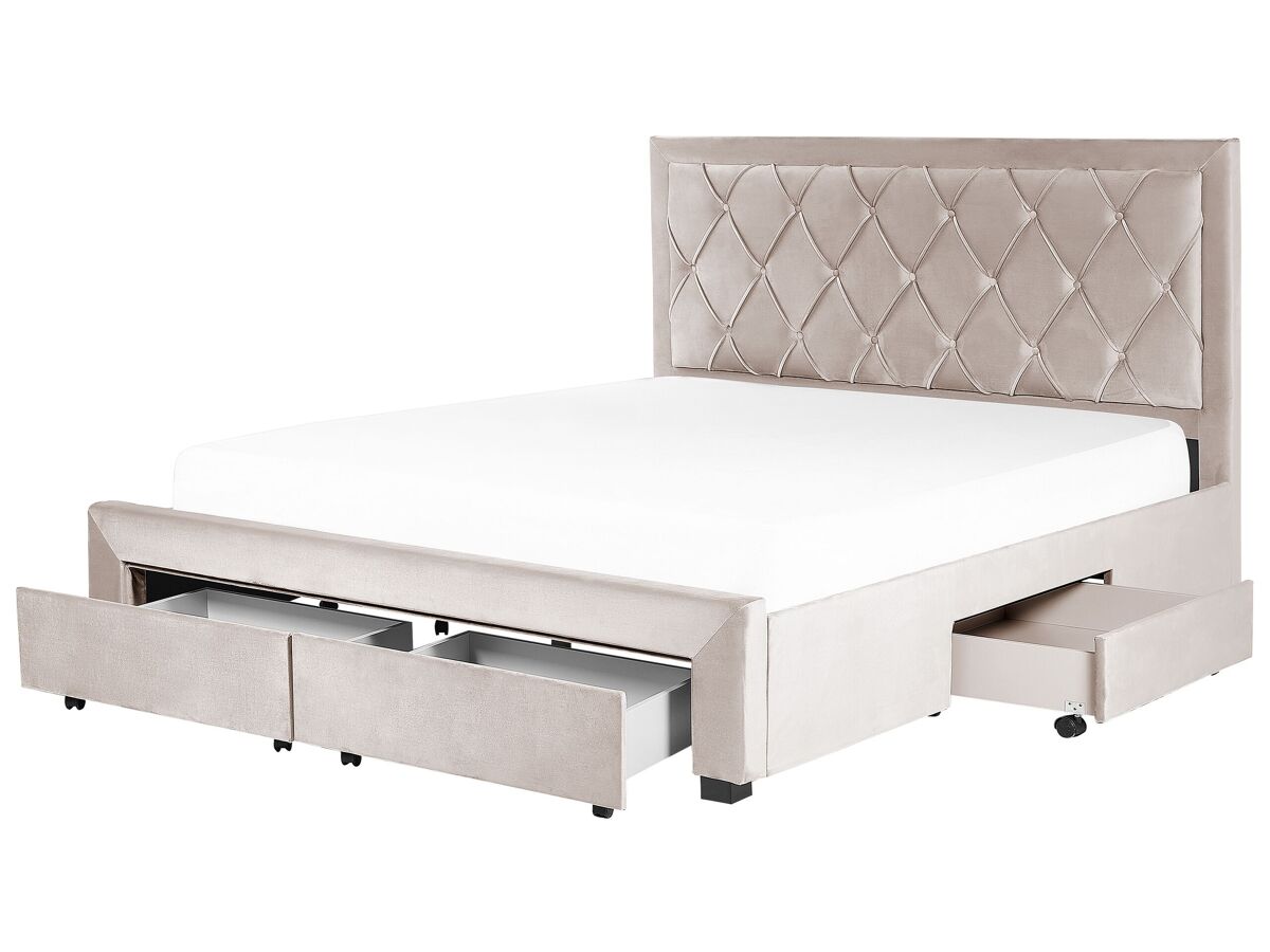 Beliani Cama con cajones Terciopelo LIEVIN 185x217 Bege