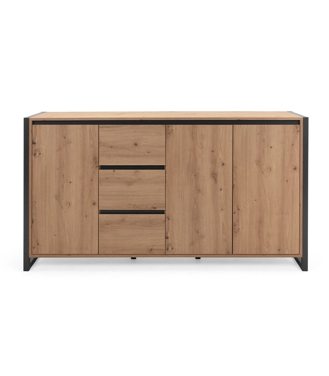 Aparador baixo 3 portas 3 gavetas 160 cm - acabamento em madeira clara