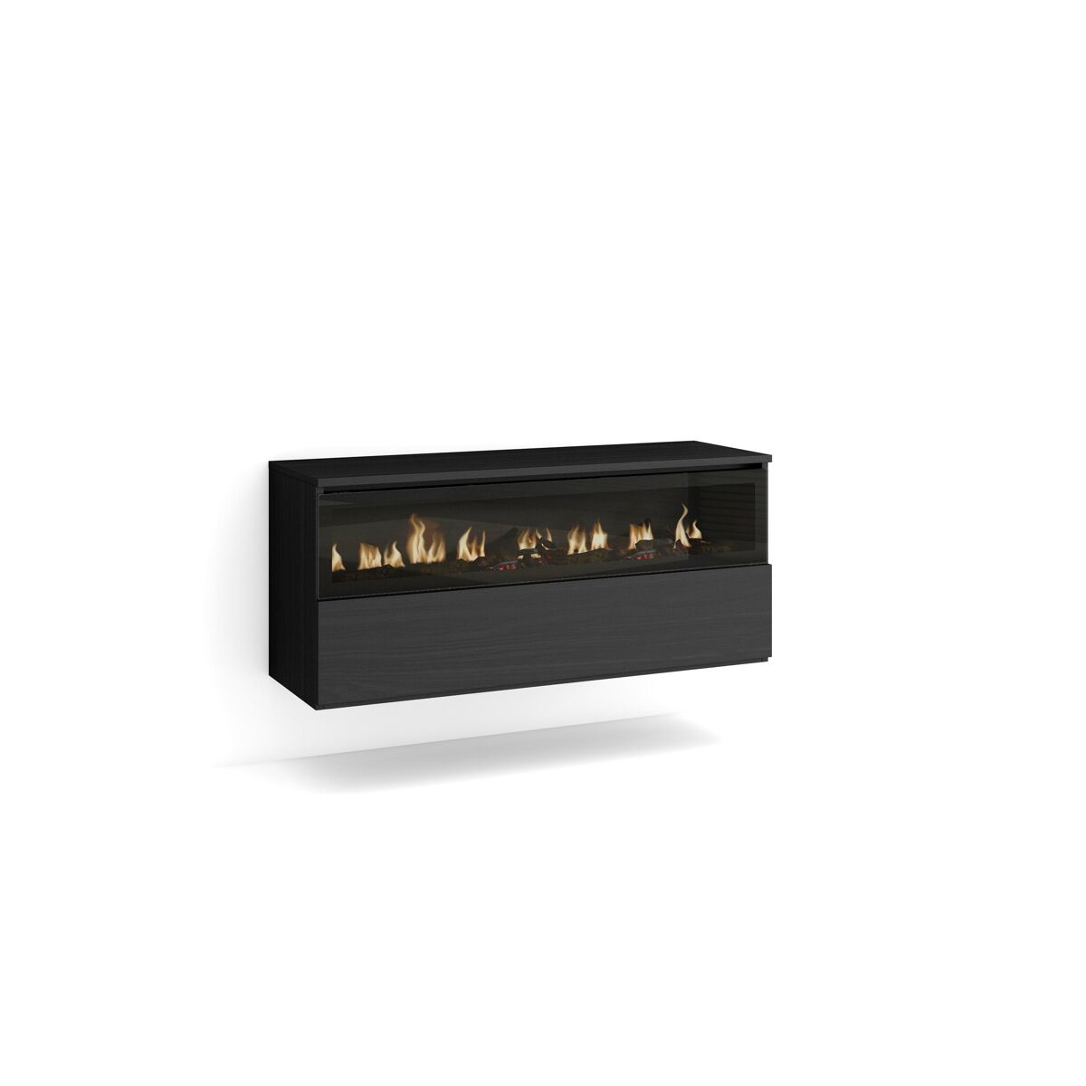 Lareira eléctrica led, sem aquecimento, 102x45x35cm, 1 abertura, 1 porta, lareira eléctrica, suspensa, suspensão, estilo moderno, preto