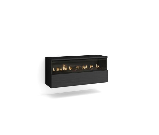 Lareira eléctrica led, sem aquecimento, 102x45x35cm, 1 abertura, 1 porta, lareira eléctrica, suspensa, suspensão, estilo moderno, preto