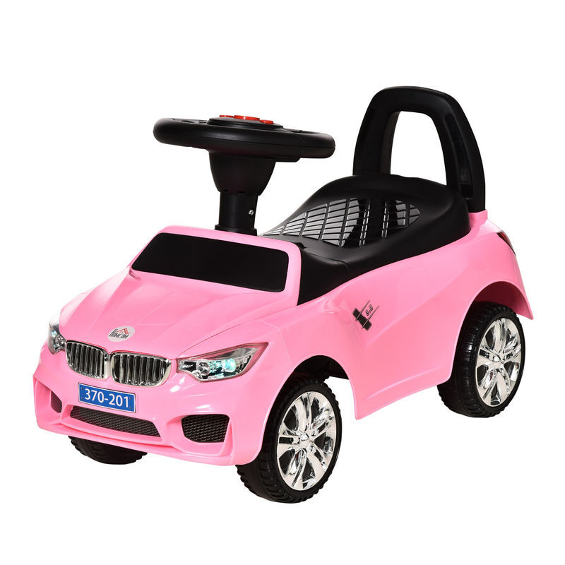 Homcom carro andador para crianças de 18-36 meses com faróis música buzina volante compartimento de armazenamento e alça para empurrar 63,5x28x36 rosa