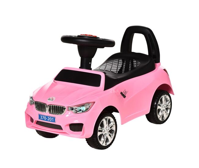 Homcom carro andador para crianças de 18-36 meses com faróis música buzina volante compartimento de armazenamento e alça para empurrar 63,5x28x36 rosa
