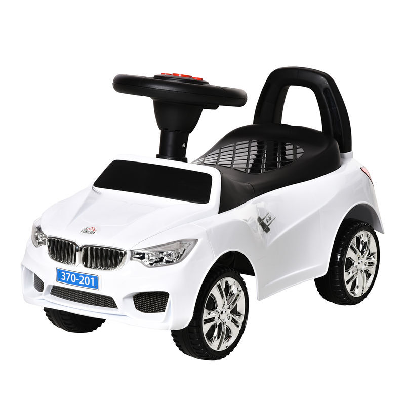 Homcom carro andador para crianças de 18-36 meses com faróis música buzina volante compartimento de armazenamento e alça para empurrar 63,5x28x36