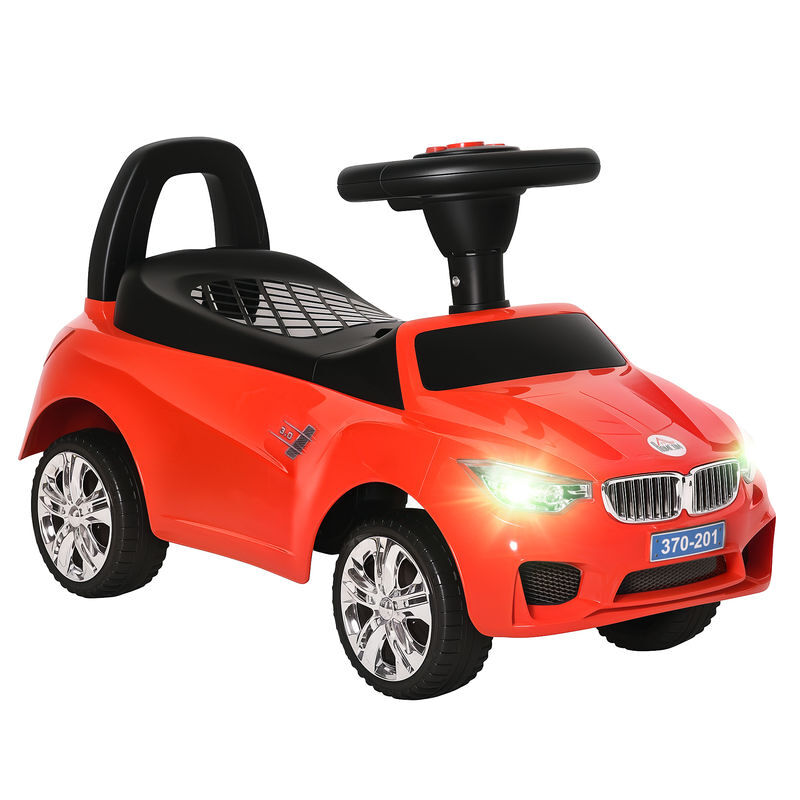 Homcom carro andador para crianças de 18-36 meses com faróis música buzina volante compartimento de armazenamento e alça para empurrar 63,5x28x36