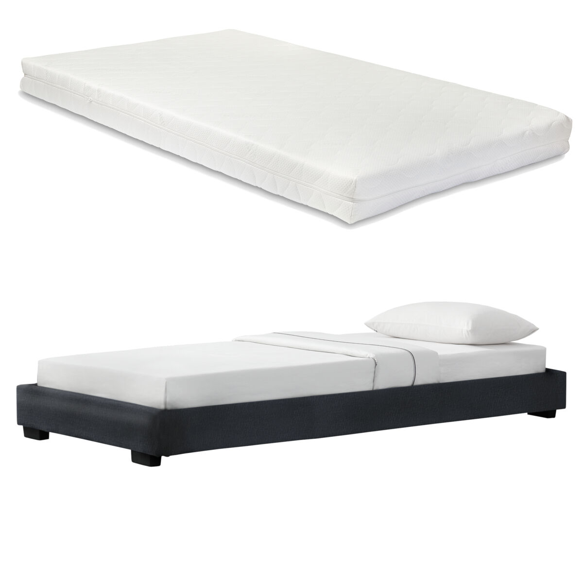 Cоrium cama individual solingen estofada em pele sintética com colchão de espuma fria 90 x 200- preto