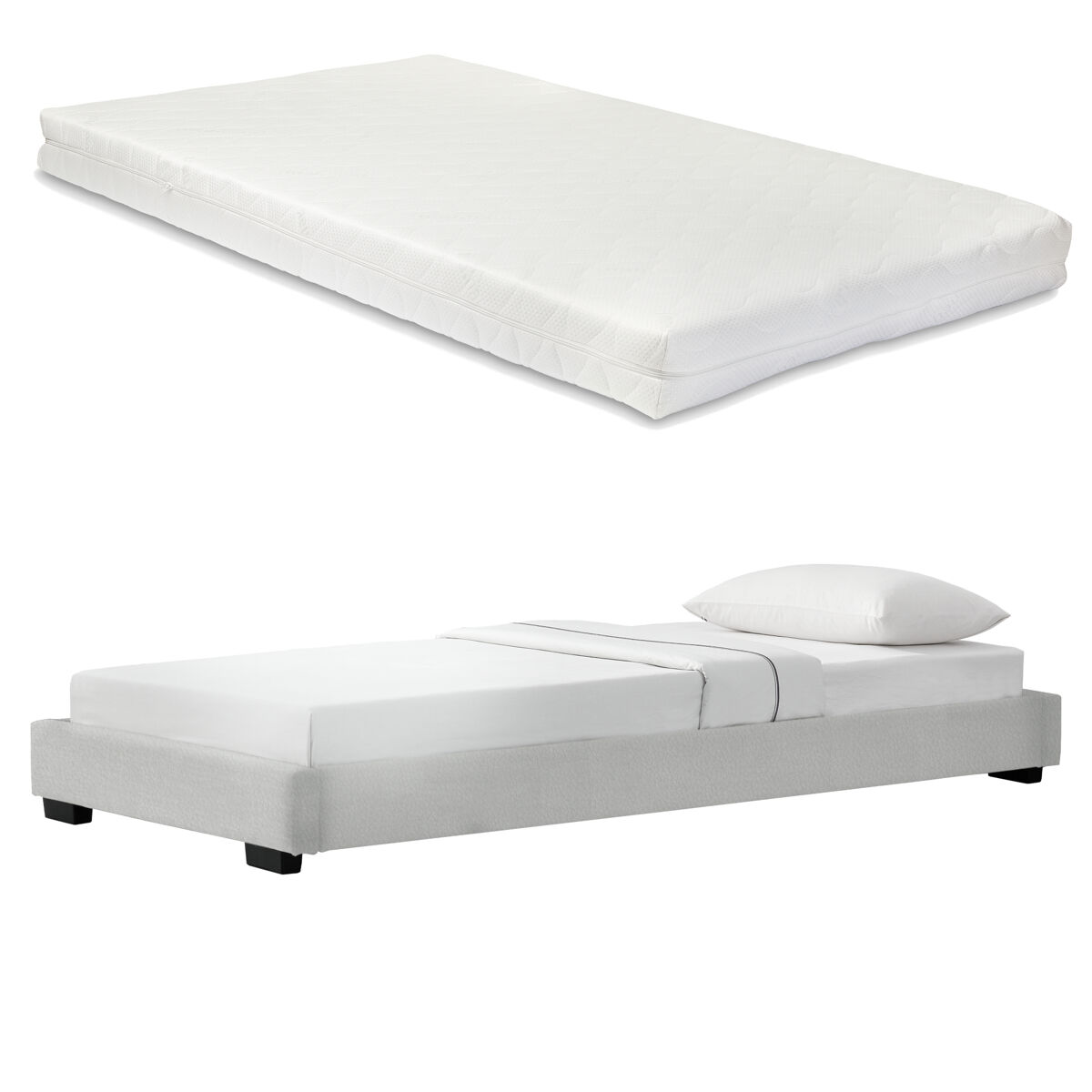 Cоrium cama individual solingen estofada em pele sintética com colchão de espuma fria 90 x 200- branco