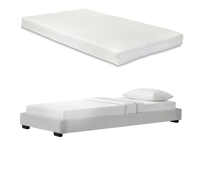 Cоrium cama individual solingen estofada em pele sintética com colchão de espuma fria 90 x 200- branco