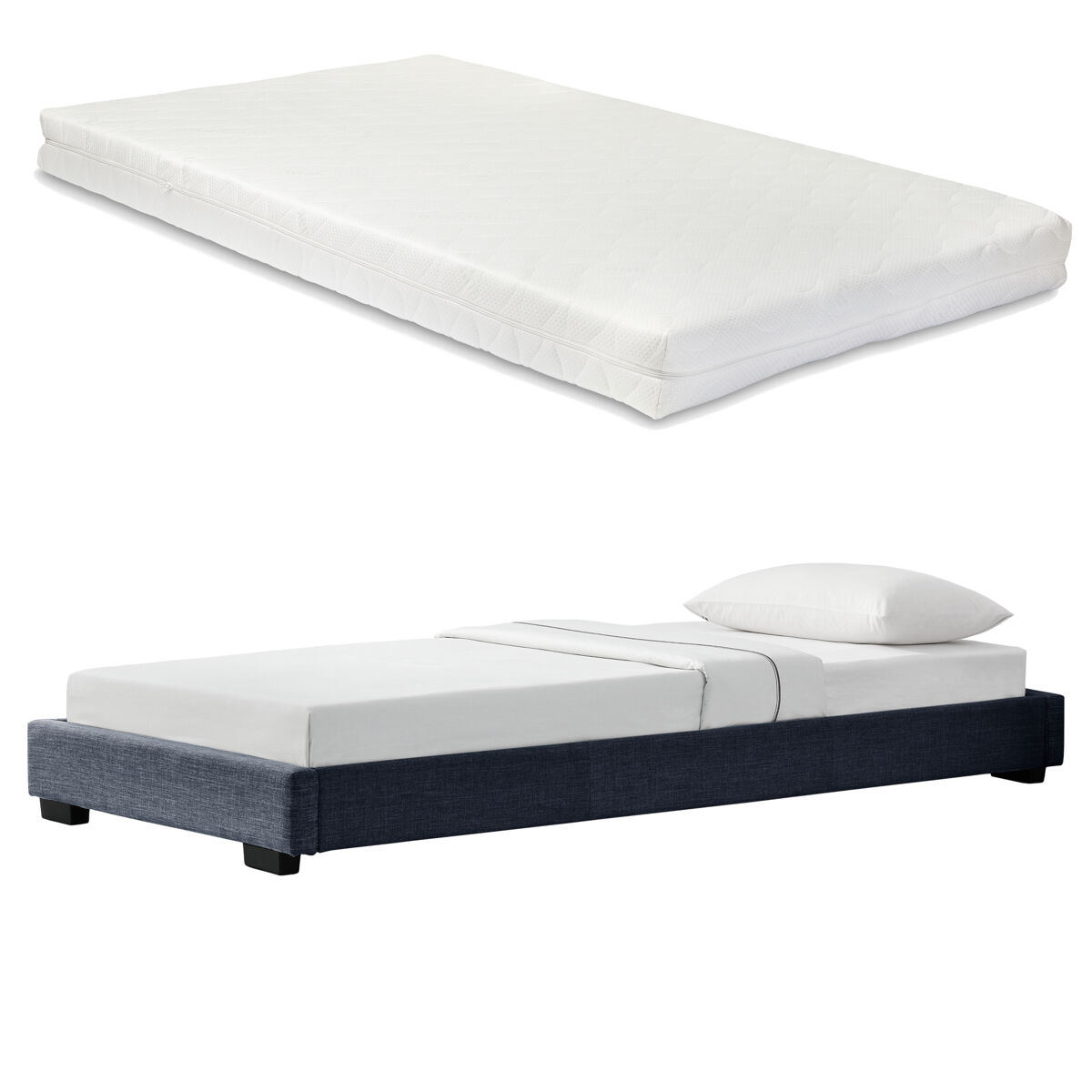 Cоrium cama individual solingen estofada em pele sintética com colchão 90 x 200- cinzento escuro