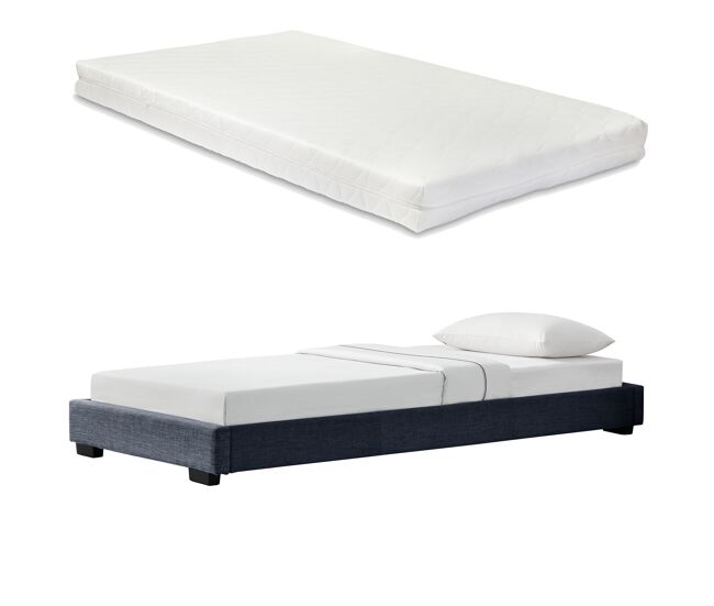 Cоrium cama individual solingen estofada em pele sintética com colchão 90 x 200- cinzento escuro