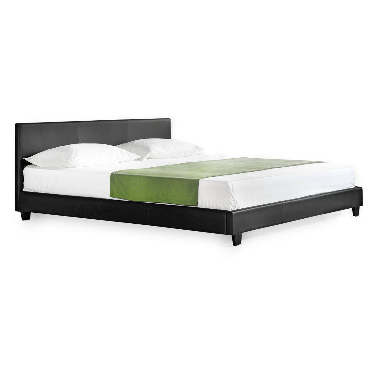 Cama casal albacete estofada em pele sintética 140x200cm preto [corium]