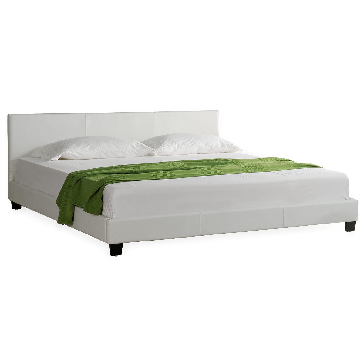 Cama casal albacete estofada em pele sintética 140x200cm branco [corium]