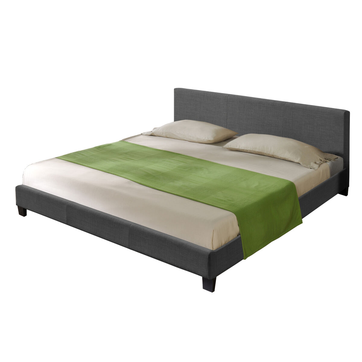 Cama casal skagen estofada em tecido 180x200cm cinzento escuro corium