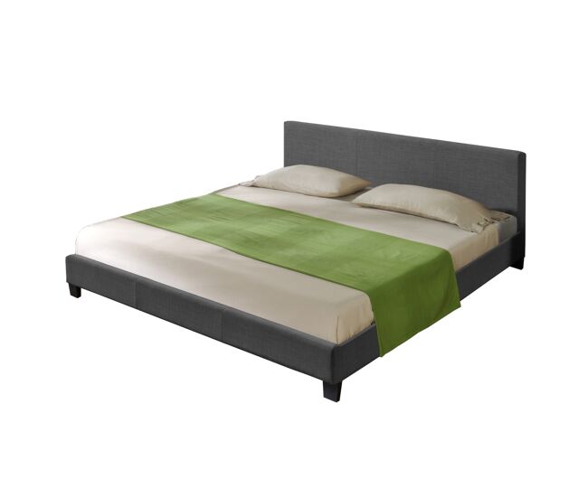 Cama casal skagen estofada em tecido 180x200cm cinzento escuro corium
